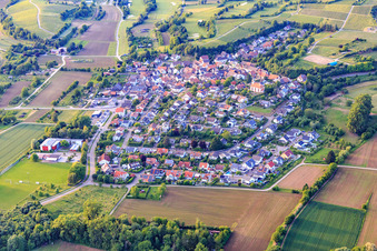 View of the winegrowing village from the southeast in the district Tutschfelden in Herbolzheim in the state Baden-Wuerttemberg, Germany