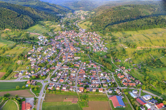 Aerial view of Village view in the Ettenbachtal from the west in the district Münchweier in Ettenheim in the state Baden-Wuerttemberg, Germany