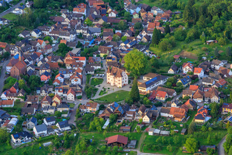 Aerial photograpy of Village view from the southwest with Schmieheim Castle in the district Schmieheim in Kippenheim in the state Baden-Wuerttemberg, Germany