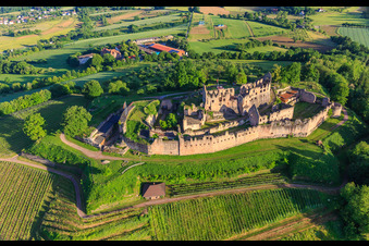 Oblique view of Fortress ruins Hochburg near Emmendingen from the east in the district Windenreute in Emmendingen in the state Baden-Wuerttemberg, Germany