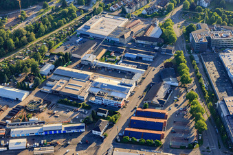 Industrial area with MACK Rides GmbH & Co KG in Waldkirch in the state Baden-Wuerttemberg, Germany