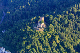 Aerial view of Kastelburg ruins in Waldkirch in the state Baden-Wuerttemberg, Germany