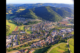 Overview of the town from the south in the district Kollnau in Waldkirch in the state Baden-Wuerttemberg, Germany
