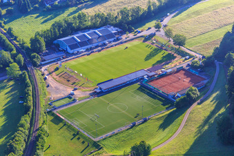 Informa Elzach Fitness studio and sports fields of the SF Elzach-Yach eV and the Tennisclub Grün-Weiss Elzach eV in the district Stauden in Elzach in the state Baden-Wuerttemberg, Germany