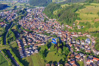 Aerial photograpy of Village view in the Elz Valley from the northeast in the district Wellishöfe in Elzach in the state Baden-Wuerttemberg, Germany