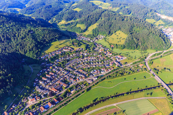 Aerial photograpy of View of the town from the northeast in Hausach in the state Baden-Wuerttemberg, Germany