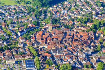 Historic city center from the north with St. Arbogast Church in Haslach im Kinzigtal in the state Baden-Wuerttemberg, Germany