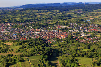 Baroque old town behind the Church of St. Bartholomew in Ettenheim in the state Baden-Wuerttemberg, Germany