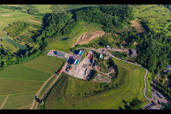 Aerial photograpy of Landfill of the Kahlenberg Waste Treatment Association surrounded by vineyards in Ringsheim in the state Baden-Wuerttemberg, Germany