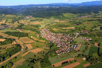 View of the town from the northeast in the district Wagenstadt in Herbolzheim in the state Baden-Wuerttemberg, Germany