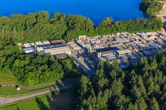 Rimsinger quarry lake / Niederrimsingen gravel pit with Betonwerk Müller GmbH & Co. KG, P & S-Beton GmbH & Co. KG in the district Gündlingen in Breisach am Rhein in the state Baden-Wuerttemberg, Germany