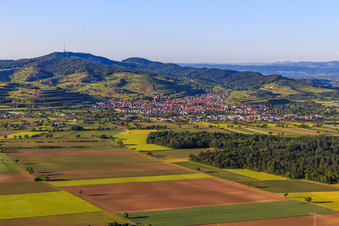 Wine-growing village on the Kaiserstuhl from the south in Ihringen in the state Baden-Wuerttemberg, Germany