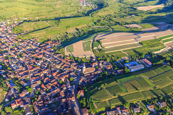 Construction site for the re-leveling of terraced vineyards in the district Oberrotweil in Vogtsburg im Kaiserstuhl in the state Baden-Wuerttemberg, Germany from above