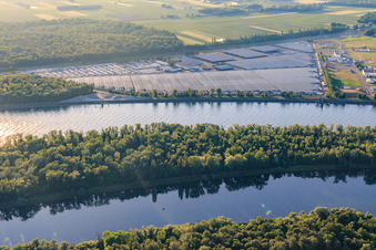 Industrial and Port Zone with CEVA Logistics car warehouse shaded by PV systems in Marckolsheim in the state Bas-Rhin, France