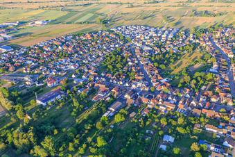 Aerial photograpy of Overview of the town from the west in the district Oberhausen in Rheinhausen in the state Baden-Wuerttemberg, Germany