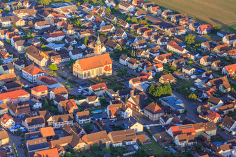 Parish Church of St. John the Baptist and cemetery in the town center in Ringsheim in the state Baden-Wuerttemberg, Germany