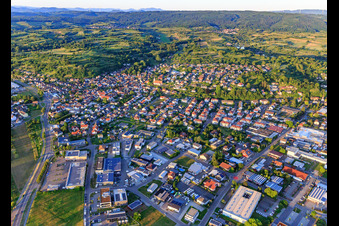 View from the southwest with DEICHMANN and Berenz IT-Service GmbH in Ettenheim in the state Baden-Wuerttemberg, Germany