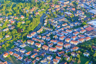 Aerial view of New development area Kreuzerweg from the northwest in Ettenheim in the state Baden-Wuerttemberg, Germany