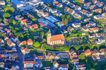 Aerial view of Church of St. Nicholas at the Cemetery in the district Altdorf in Ettenheim in the state Baden-Wuerttemberg, Germany