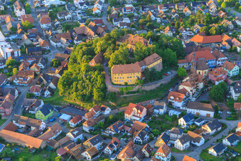 Aerial view of Castle and Castle Church Mahlberg in Mahlberg in the state Baden-Wuerttemberg, Germany