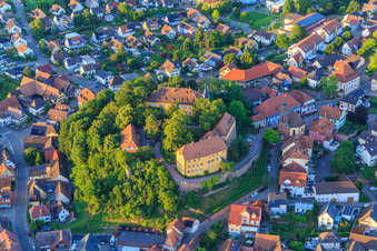 Aerial photograpy of Castle and Castle Church Mahlberg in Mahlberg in the state Baden-Wuerttemberg, Germany