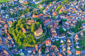 Oblique view of Castle and Castle Church Mahlberg in Mahlberg in the state Baden-Wuerttemberg, Germany