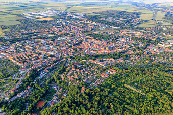 Aerial photograpy of City view from the southwest in Aschersleben in the state Saxony-Anhalt, Germany