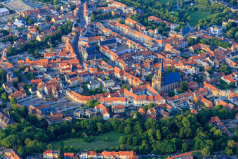 Historic old town with St. Stephani Church, market and Tie in Aschersleben in the state Saxony-Anhalt, Germany