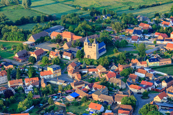 Aerial view of Church on Kirchberg in the district Frose in Seeland in the state Saxony-Anhalt, Germany