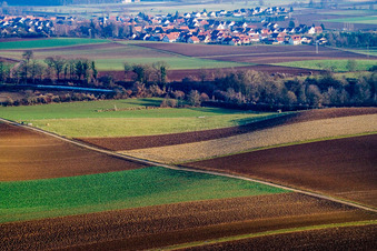 View of the town from the northwest in Freckenfeld in the state Rhineland-Palatinate, Germany