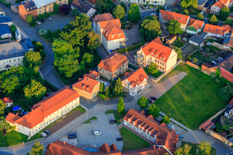 Aerial view of Domain and elementary school Prinzenhaus in the district Hoym in Seeland in the state Saxony-Anhalt, Germany
