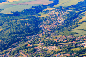 Aerial view of View from the north in the district Leimbach in Mansfeld in the state Saxony-Anhalt, Germany