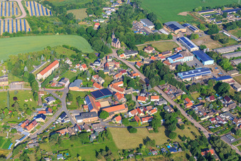 Village view from the southeast with former Vitzthumsschacht in the district Hübitz in Gerbstedt in the state Saxony-Anhalt, Germany