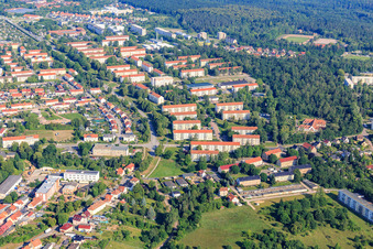 Prefabricated housing estates north of Ascherslebener Straße in Hettstedt in the state Saxony-Anhalt, Germany