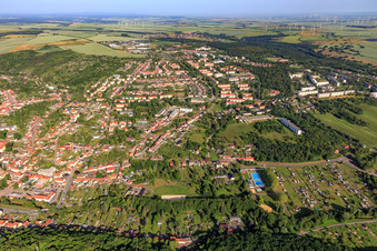 City overview from the east in Hettstedt in the state Saxony-Anhalt, Germany