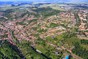 City overview from the northeast in Hettstedt in the state Saxony-Anhalt, Germany