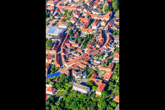 Aerial view of Historic town center in the district Ermsleben in Falkenstein in the state Saxony-Anhalt, Germany
