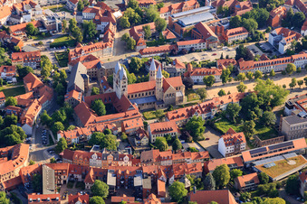 Aerial view of Church of Our Lady (Evangelical Reformed Church) on the Cathedral Square in the district Diocese Halberstadt in Halberstadt in the state Saxony-Anhalt, Germany
