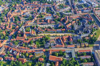 Aerial view of Cathedral Square with Cathedral and Cathedral Treasury Halberstadt and Church of Our Lady (Evangelical Reformed Church) in the district Diocese Halberstadt in Halberstadt in the state Saxony-Anhalt, Germany