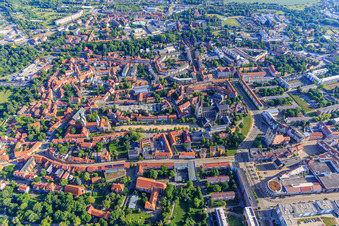 Aerial photograpy of Cathedral Square with Cathedral and Cathedral Treasury Halberstadt and Church of Our Lady (Evangelical Reformed Church) in the district Diocese Halberstadt in Halberstadt in the state Saxony-Anhalt, Germany