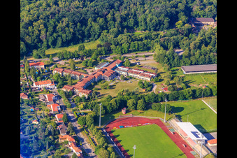 Friedensstadion of VfB Germania Halberstadt, Haus Spiegelsberge nursing home and K6 seminar hotel in Halberstadt in the state Saxony-Anhalt, Germany