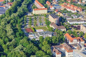 Aerial view of Harzklinikum - Location Quedlinburg from the northeast in Quedlinburg in the state Saxony-Anhalt, Germany