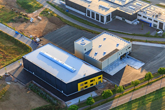 Aerial photograpy of EMUK GmbH Machine Tools, Cornexo GmbH Offenbach and Südpfalzwerkstatt in the Interpark in Offenbach an der Queich in the state Rhineland-Palatinate, Germany