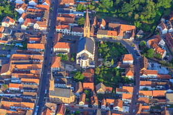 Catholic Church of St. Nicholas and Protestant Church Bellheim on Hauptstr in Bellheim in the state Rhineland-Palatinate, Germany