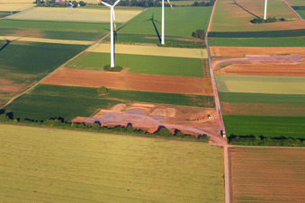 Repowering of the Minfeld wind farm. JUWI is replacing four older turbines (GE 1.5) from 2004 with two new, modern Vestas V162 turbines, each with a capacity of six megawatts. in Kandel in the state Rhineland-Palatinate, Germany