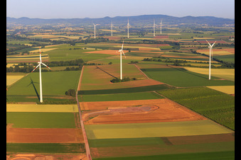 Repowering Wind Farm Minfeld. JUWI replaces four old turbines (GE 1.5) from 2004 with two new, modern Vestas V162 turbines, each with six megawatts. in Minfeld in the state Rhineland-Palatinate, Germany