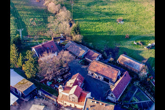 Oblique view of Schaidter Mill in the district Schaidt in Wörth am Rhein in the state Rhineland-Palatinate, Germany