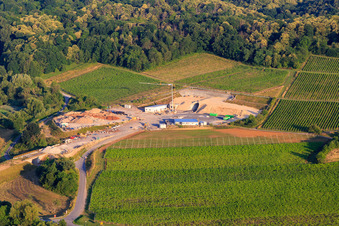 Drone recording of Construction site of the eastern tunnel portal for the Astrid Tunnel for the underpass and bypass of Bad Bergzabern between B38 (Weinstraße) and B427 (Kurtalstraße) in Dörrenbach in the state Rhineland-Palatinate, Germany