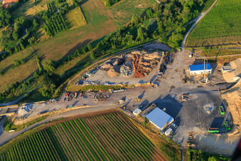 Construction site of the eastern tunnel portal for the Astrid Tunnel for the underpass and bypass of Bad Bergzabern between B38 (Weinstraße) and B427 (Kurtalstraße) in Dörrenbach in the state Rhineland-Palatinate, Germany from a drone