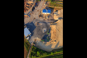 Construction site of the eastern tunnel portal for the Astrid Tunnel for the underpass and bypass of Bad Bergzabern between B38 (Weinstraße) and B427 (Kurtalstraße) in Dörrenbach in the state Rhineland-Palatinate, Germany seen from a drone